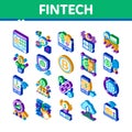 Fintech Innovation Isometric Icons Set Vector