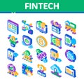 Fintech Innovation Isometric Icons Set Vector