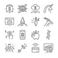 Fintech and Startup vector line icon set. Included the icons as unicorn, fintech, finance app, cryptocurrency and more.