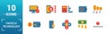Fintech Technology icon set. Include creative elements basic income, bitcoin technology, online loan, kyc, business model icons.