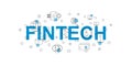 Fintech vector banner. Word with line icon