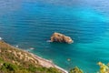 Fiolent Cape Crimea Black Sea. Blue azure seaside with corals sand and stones