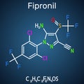 Fipronil, broad-spectrum insecticide molecule. It is used to fight ants, beetles, cockroaches, fleas, ticks, termites and other