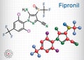 Fipronil, broad-spectrum insecticide molecule. It is used to fight ants, beetles, cockroaches, fleas, ticks, termites and other