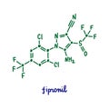 Fipronil hand drawn vector formula chemical structure lettering blue green