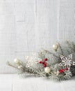 Fir branch with Christmas decorations Royalty Free Stock Photo