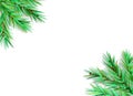 FIR BRANCH DECORATION FRAME. CHRISTMAS GREETING CARD BANNER ON WHITE BACKGROUND