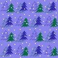 Fir Christmas trees in snow seamless pattern