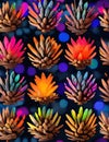 fir cone background knolling drawing neon colors.