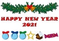 Happy new year 2021 fir garland vector illustration set