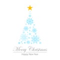 Fir, star, flakes. Happy new year. Merry christmas. Royalty Free Stock Photo