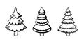 Fir tree black line icon set. Pine sketch illustration Royalty Free Stock Photo