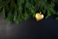 Fir tree branch with christmas decor covered with snow. Isolated on white background Royalty Free Stock Photo