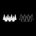 Fir tree Christmas Coniferous Spruce Pine forest Evergreen woods Conifer silhouette white color vector illustration solid outline