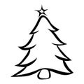 Fir tree for christmas symbol icon thick line art. Outline design of evergreen pine tree isolated on white background