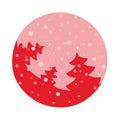Fir tree flat with snowflakes. Vector illustration. Hot red fir on pink background Royalty Free Stock Photo