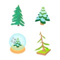 Fir tree icon set, cartoon style Royalty Free Stock Photo