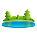 Fir tree lake icon, cartoon style