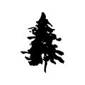 Fir tree silhouette. Black grunge Christmas tree. Watercolor spruce isolated on white background. Vector illustration. Royalty Free Stock Photo