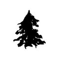 Fir tree silhouette. Black grunge Christmas tree. Watercolor spruce isolated on white background. Vector illustration. Royalty Free Stock Photo