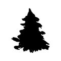 Fir tree silhouette. Black grunge Christmas tree. Watercolor spruce isolated on white background. Vector illustration. Royalty Free Stock Photo