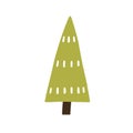 Fir tree in simple childish style. Firtree, primitive doodle conifer plant. Naive botanical kids flat vector