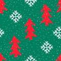 Fir Tree And Snowflakes Pattern, Christmas Theme, Seamless Pattern, Vector Illustration EPS 10. Royalty Free Stock Photo