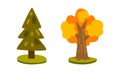 Fir Tree and Yellow Deciduous Tree, Fantasy Magic Board Game User Interface Design Set Cartoon Vector Illustration