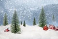 Fir Trees and chalkboard with snow and snowflakes Merry christmas