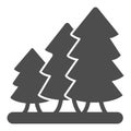 Fir trees growth solid icon, forest industry concept. Vector graphics. Three tree plants, forest plantation sign on Royalty Free Stock Photo