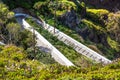 Fira, donkey path in Santorini, Greece Royalty Free Stock Photo