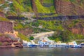 Fira old port in Santorini island, Greece Royalty Free Stock Photo