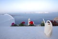 Fira panoramic view. Thira panoramic sea view. Greece Santorini island in Cyclades. - Immagine Royalty Free Stock Photo