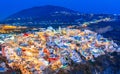 Fira, Santorini island, Greece. Overview of the cliffside town of Thira, Fira with the traditional and famous white