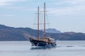 Fira. The ship in the port of Athinios. Royalty Free Stock Photo