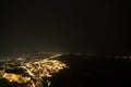 Fira town aerial view at night time, Santorini. Royalty Free Stock Photo