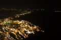 Fira town aerial view at night time, Santorini. Royalty Free Stock Photo