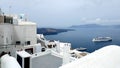 Fira town in Santorini island, cable car and walking donkey road