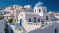 Fira town on Santorini island, Greece. Incredibly romantic sunrise on Santorini. Oia village in the morning light Royalty Free Stock Photo