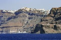 Fira town standing on the volcanic caldera at Santorini island
