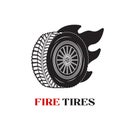 Wheel logo with fire. Fast speed with fiery trail