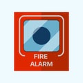 Fire alarm box on wall for warning security wall bell button evacuation protection push vector illustration. Royalty Free Stock Photo