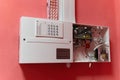 Fire alarm control panel is activated and in alert mode. Selective focus Royalty Free Stock Photo