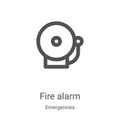 fire alarm icon vector from emergencies collection. Thin line fire alarm outline icon vector illustration. Linear symbol for use Royalty Free Stock Photo