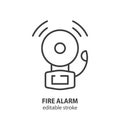 Fire alarm line icon. School ring bell. Vector illustration. Editable stroke