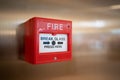 Fire alarm switch on the wall in shopping mall Royalty Free Stock Photo