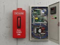 Fire alarm system and electrical panel with complex wiring isolated on white background Royalty Free Stock Photo