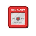 Fire alarm system. Press button fire safety box. Break red alarm equipment detector. Vector illustration in flat style Royalty Free Stock Photo