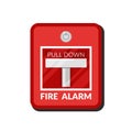 Fire alarm system. Pull danger fire safety box. Break red alarm equipment detector. Vector illustration in flat style Royalty Free Stock Photo