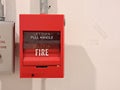 Fire alarm on wall. Red fire alarm switch Industrial fire warning system equipment Royalty Free Stock Photo